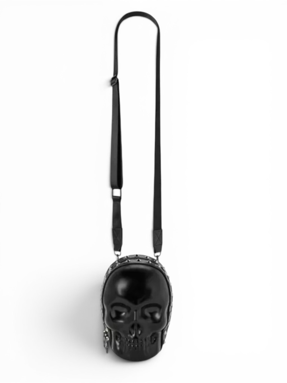 Black Skull Head Crossbody Bag Studded Goth Horror Convertible Mini Backpack New - Picture 4 of 9